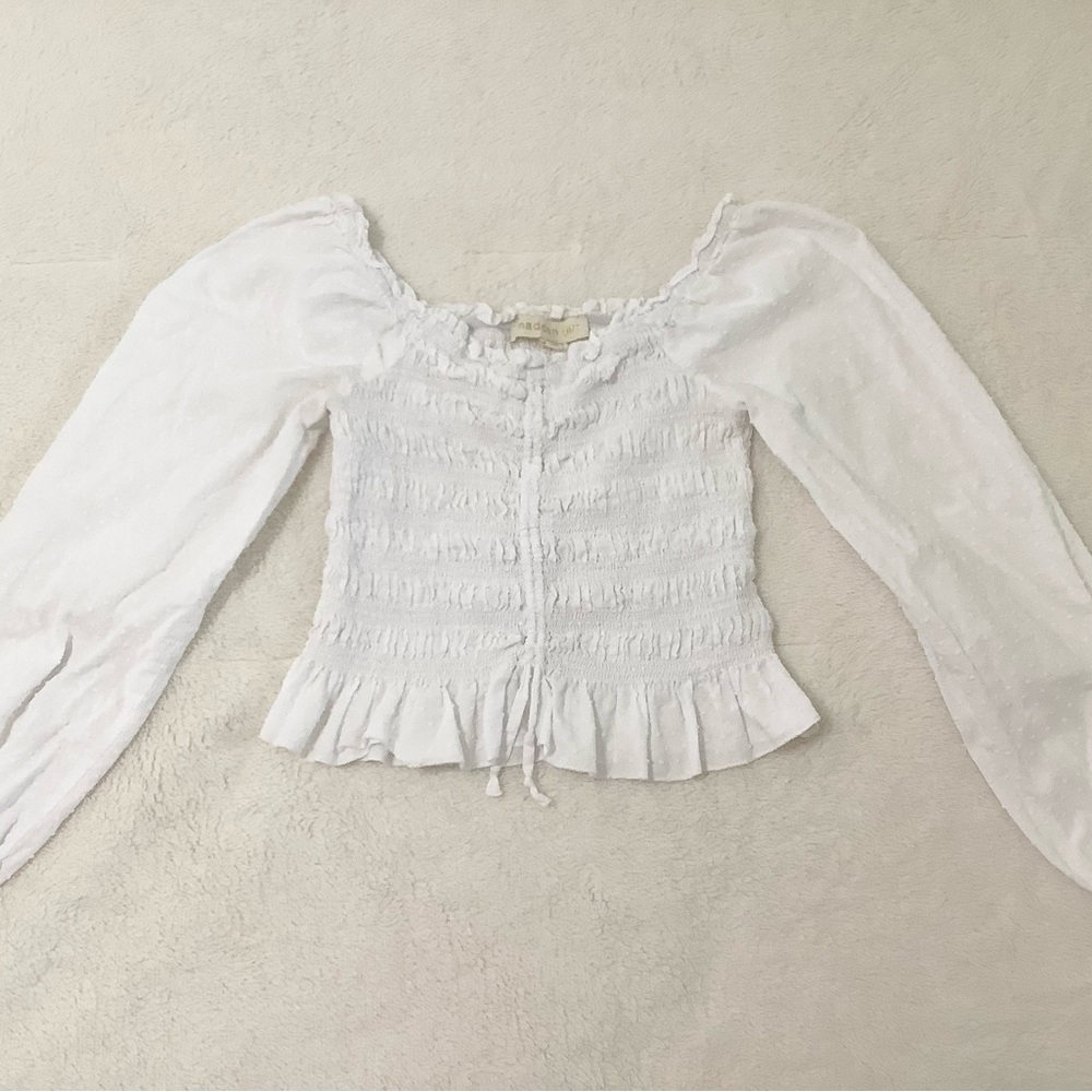 Madden Girl White Smocked Puff Sleeve Blouse